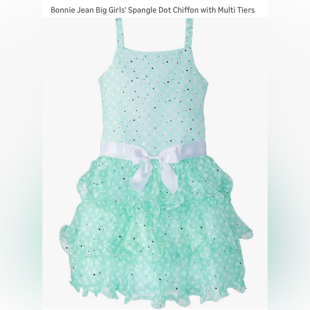 Bonnie Jean Mint Green Polka Dot Tiered Party Dress with Satin Bow